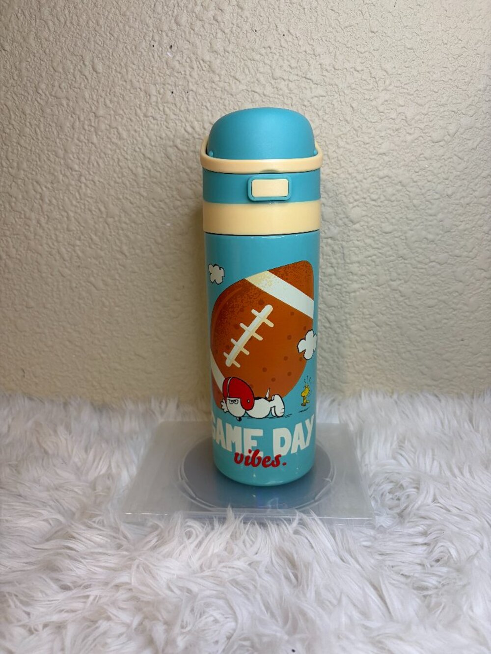 Peanuts Snoopy Woodstock Football Game Day Insulated Water Bottle Blue NWT